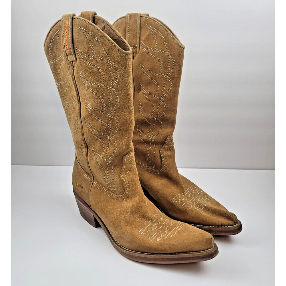 Rocket Dog Tan Western Boot Pull On Cowboy Heel Pointed Toe Size 10 Y2K